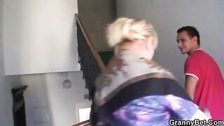 Freckles old granny with huge tits riding cock