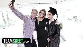 Busty stepmom Kenzie Taylor rewards her stepson with sex for his graduation