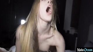 Skinny teen gets her pussy pounded hard without mercy