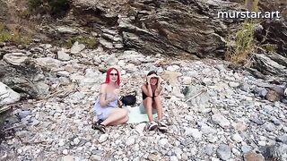 A couple of stupid whores got fucked on the beach by two bloggers