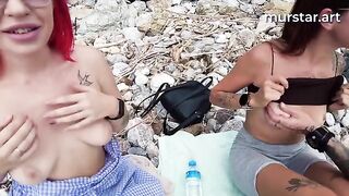 A couple of stupid whores got fucked on the beach by two bloggers