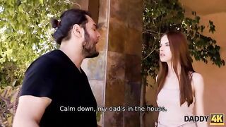 The red-haired beauty got acquainted with a father in a steamy scene