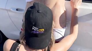 Two guys fucked and spit roasted wife on the Nevada desert road in a car