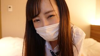 The Japanese girl in the sailor suit is jerking her pretty head