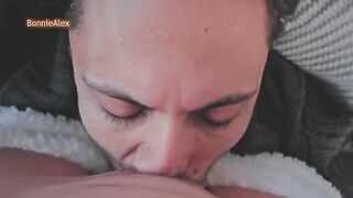 The man caressed his girlfriend in pajamas, reaching intense heights