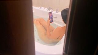 Spying on my stepsister in the bathtub, I had intense sex