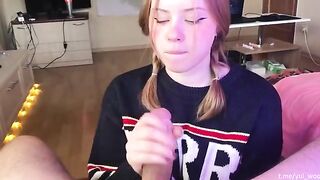 The student gently sucks cock and loves when guys cum on her face
