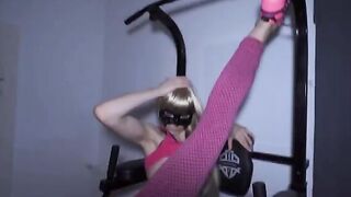 Fitness teen gets destroyed by 2 cocks at the gym