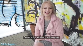 Public Agent picked up short hair blonde teen at bus stop