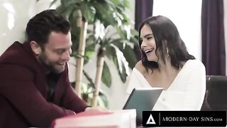 A man gets roughly fucked by a client, despite his wife arriving home