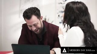 A man gets roughly fucked by a client, despite his wife arriving home