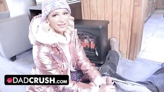 Pervert daddy enjoys titfucking and facefucking with blonde stepdaughter