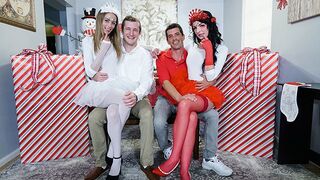 Cute stepdaughters Kyler Quinn and Alice Pink in Christmas swap