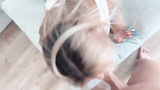 Littlebuffbabe, with her insane blue eyes, rides like a pro and cums twice in this steamy POV video