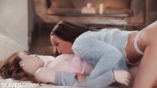 Two skinny and hot girlfriends are having sensual lesbian sex