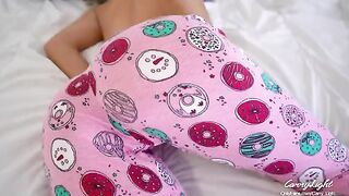 Step mom wakes up to a stiff cock of her step son, he helps her reach climax quickly