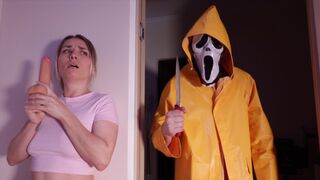 The couple shoots a scary movie at home with passionate sex scenes
