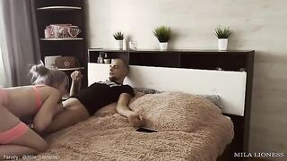 A blonde in sexy lingerie waits for you in the bedroom