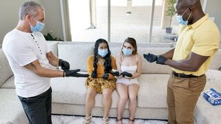 Step-daughters Sera Ryder and Alona Bloom get their pussies cleaned and fucked by their dads