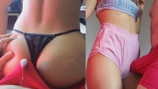 A man came to the strip club and ordered a lap dance. The stripper pulled down her thong and rubbed her ass on his cock, then he came in her panties