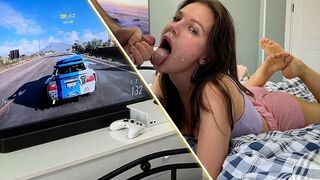 Girl was playing Xbox when a guy came and fucked her mouth roughly