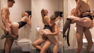 Pervert guy fucked his step sister in the bathroom wearing sexy mini dress and stockings