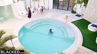 Blonde coed Kelly has a steamy interracial encounter with Aaron in HD