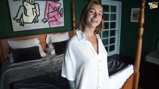 A blonde amateur MILF gets fucked in a hotel room with a Be One toy