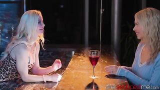 The girl is being served by an attractive bartender, then gets seduced