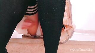 Japanese schoolgirl masturbates and squirts without panties at school