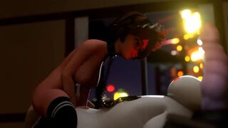 Aunt Cass enjoys riding Baymax's cock in this animated scene