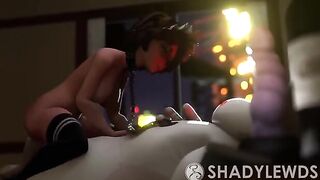 Aunt Cass enjoys riding Baymax's cock in this animated scene