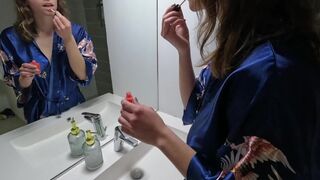 A French student gets banged in the bathroom early in the morning