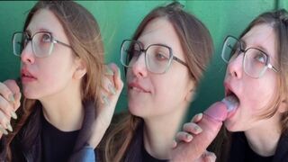 A cute 18-year-old Russian babe got fucked in the mouth in public
