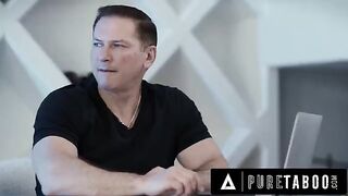 The stepdaughter with big tits is getting fucked by her stepdad in a taboo scene