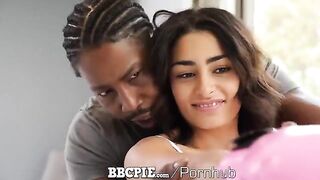 Petite brunette gets her wet pussy filled with cum by a boxing instructor in a steamy BBCPIE scene