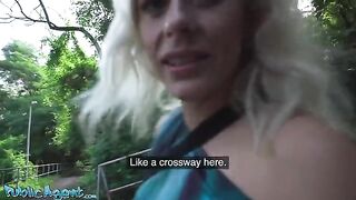 Blonde MILF with natural tits gets banged outdoors by agent