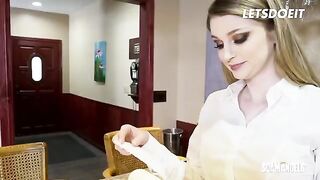 Two kinky babes fucked hard by their boss in an office threesome