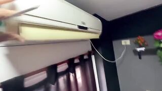 She has no money to pay the air conditioner installer, so she fucks him