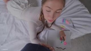 Cute stepsister tries to do her first blowjob and doesn’t succeed at first