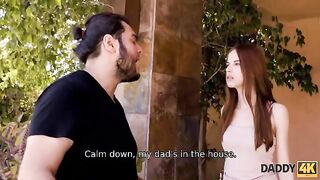 The girl is tired of her boyfriend’s rude behavior, so she turns to his father for comfort