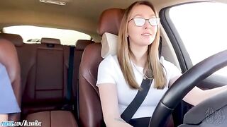 The stepson is having fun with his beautiful stepmom in the car
