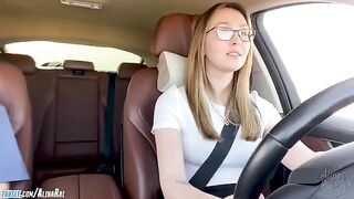 The stepson is having fun with his beautiful stepmom in the car