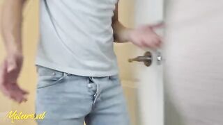 A stepmom was caught by her stepson spying on her, leading to an intimate encounter