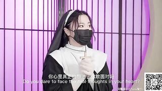 A nun in sexy clothes seduces a man and fucks with him passionately