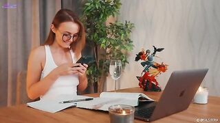 The Spanish lesson gets wetter as the girl squirts on the table
