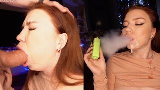 A cute 18 y.o. girl is smoking a cigarette and sucking dick