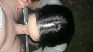 Babe has sex with a stranger and gets cum in her mouth outdoors