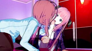 Miku and Nino Nakano are having a threesome with a lucky guy in an animated scene