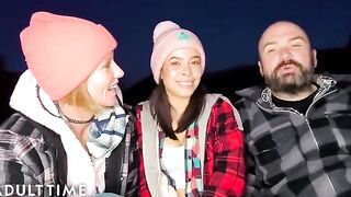 Hot polyamorous throuple gets fucked in POV in the woods